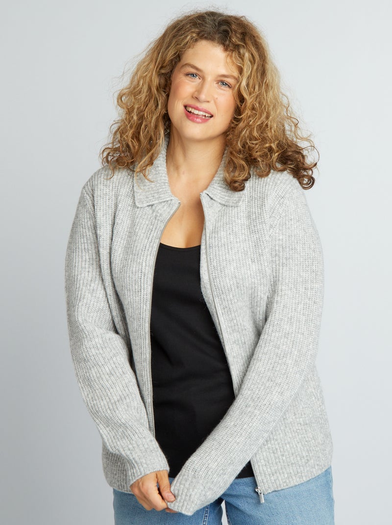 Gilet zippé col polo gris - Kiabi