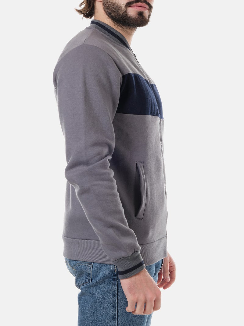 Gilet zippé col rond , bi-color Gris - Kiabi