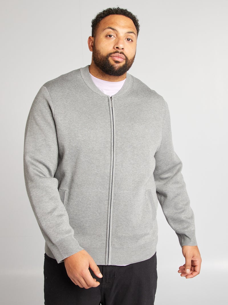 Gilet zippé en maille piqué Gris - Kiabi