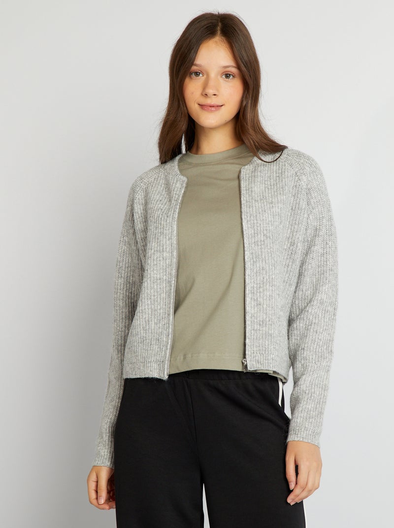 DESIGN - Gilet zippé en maille avec col - Vert