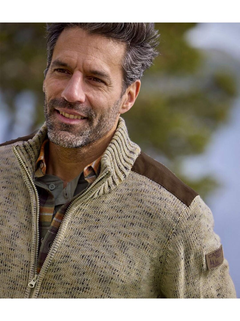 Gilet Zippé en Tricot Moucheté   - ATLAS FOR MEN Beige - Kiabi