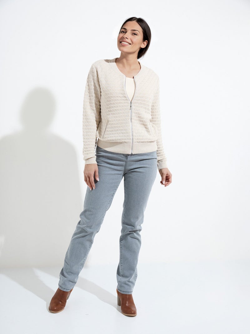 Gilet zippé esprit bomber maille brillante - Afibel Beige - Kiabi