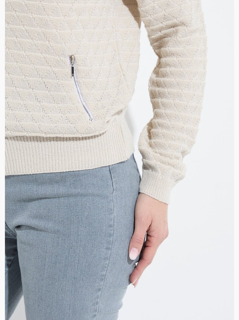 Gilet zippé esprit bomber maille brillante - Afibel Beige - Kiabi