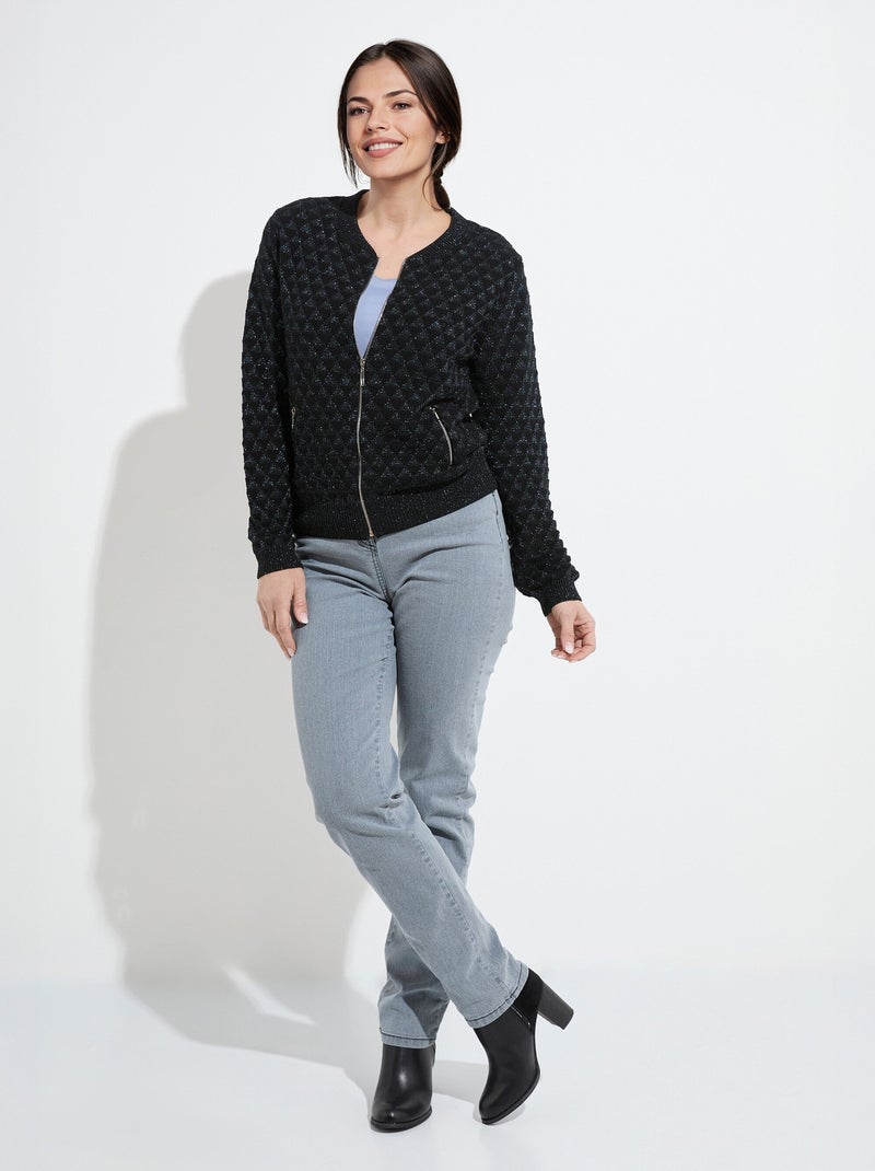 Gilet zippé esprit bomber maille brillante - Afibel Noir - Kiabi