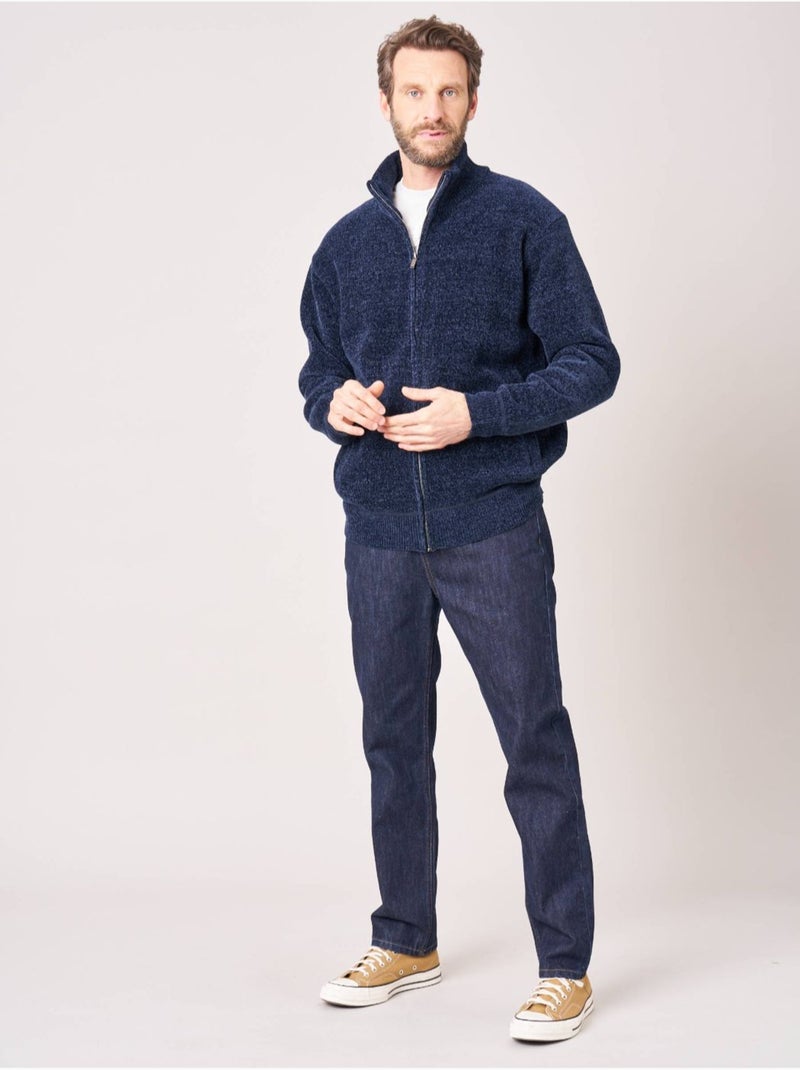 Gilet zippé homme en maille ultra douce 'deeluxe' Bleu marine - Kiabi