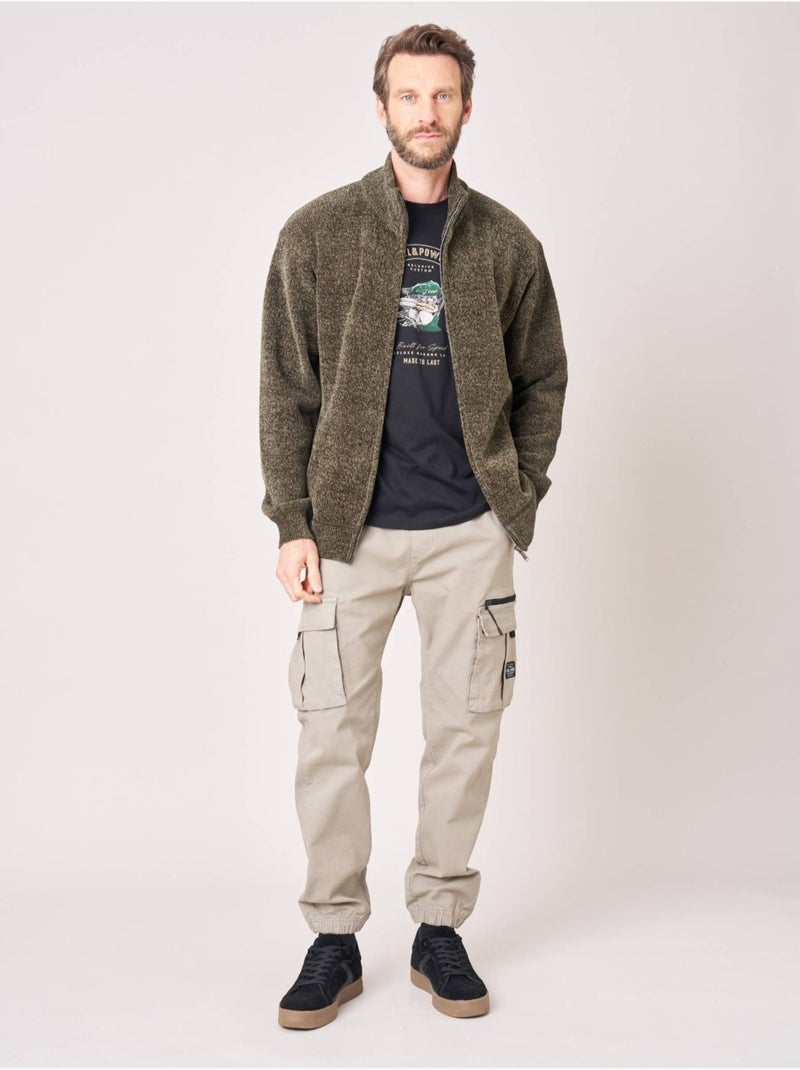 Gilet zippé homme en maille ultra douce 'deeluxe' Kaki - Kiabi