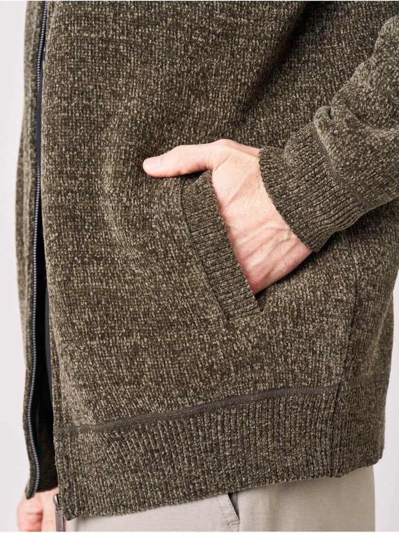 Gilet zippé homme en maille ultra douce 'deeluxe' Kaki - Kiabi