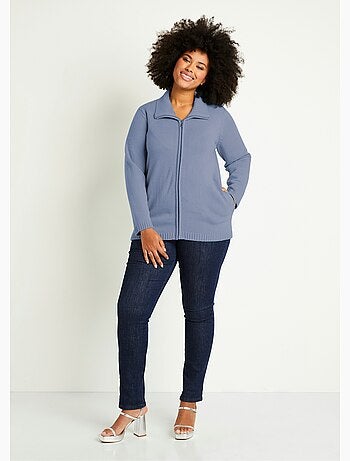 Gilet zippé long uni col montant - Afibel