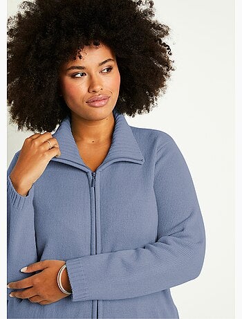 Gilet zippé long uni col montant - Afibel