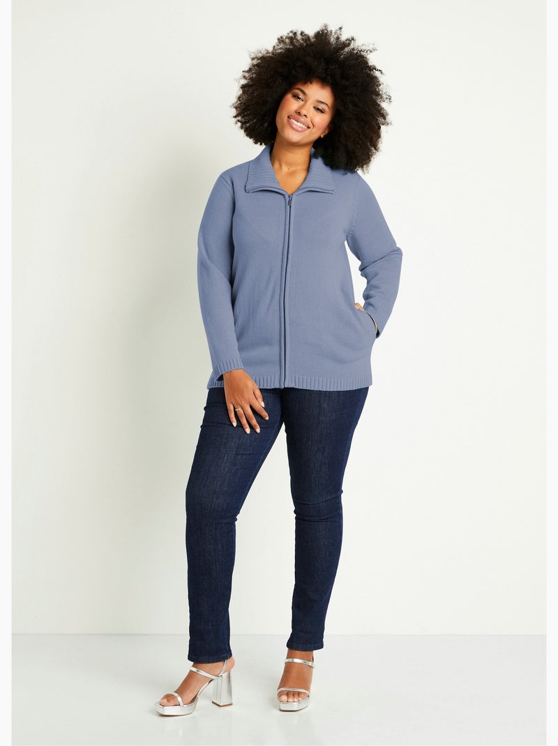 Gilet zippé long uni col montant - Afibel Bleu - Kiabi