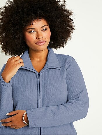 Gilet zippé long uni col montant - Afibel