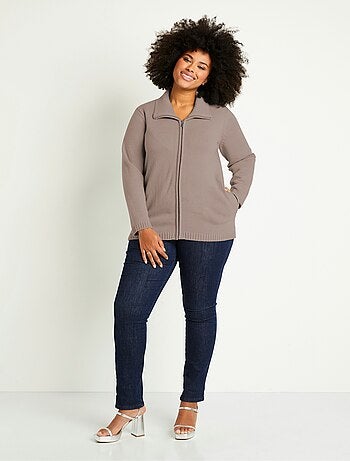 Gilet zippé long uni col montant - Afibel