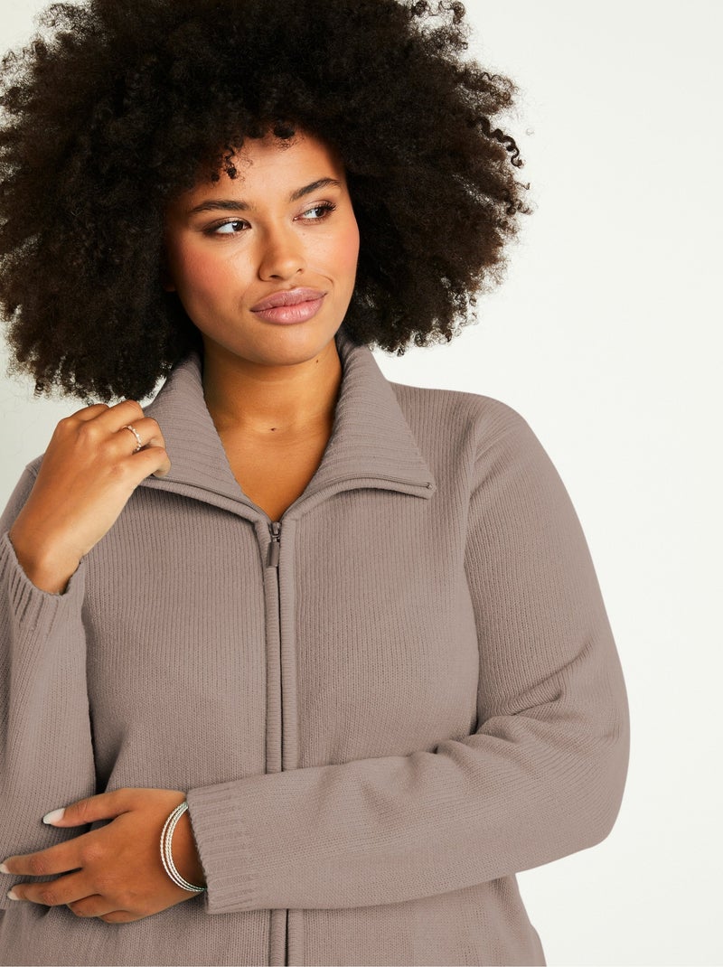 Gilet zippé long uni col montant - Afibel Marron - Kiabi
