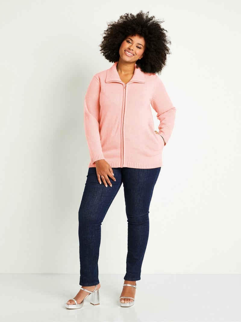 Gilet zippé long uni col montant - Afibel Rose - Kiabi