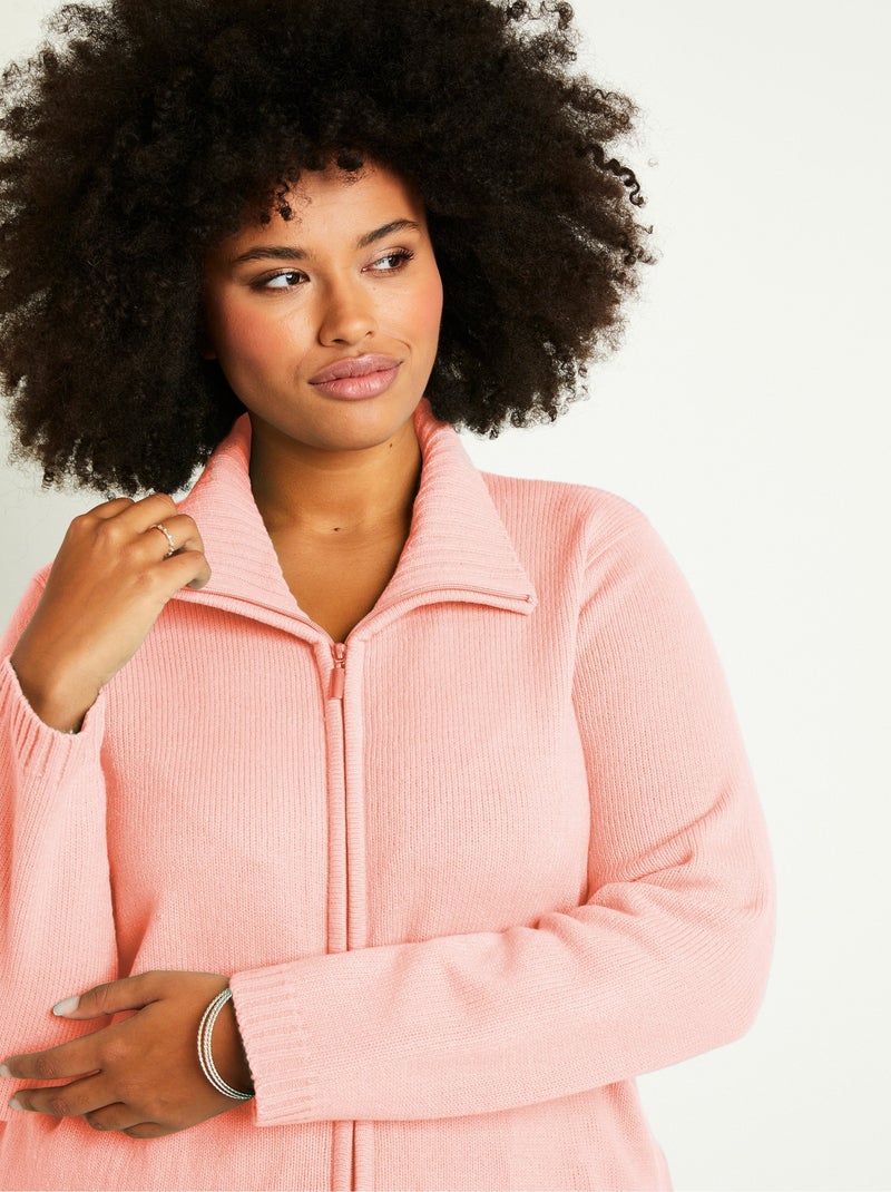 Gilet zippé long uni col montant - Afibel Rose - Kiabi