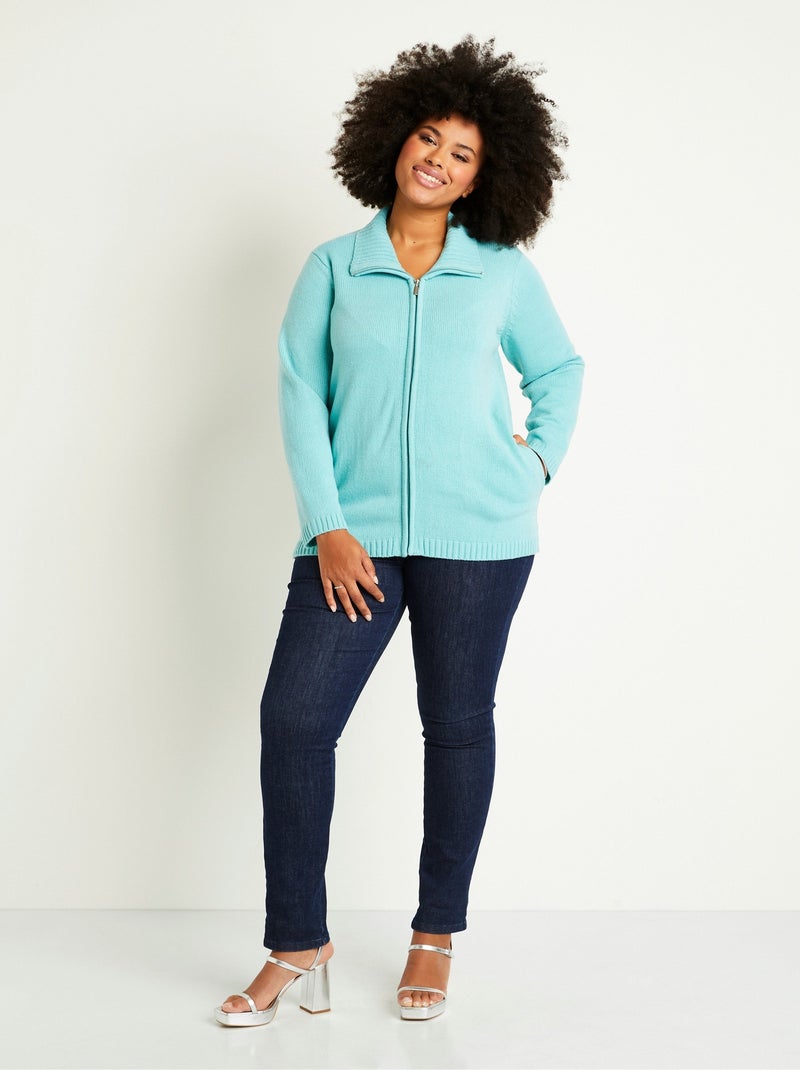 Gilet zippé long uni col montant - Afibel Vert - Kiabi