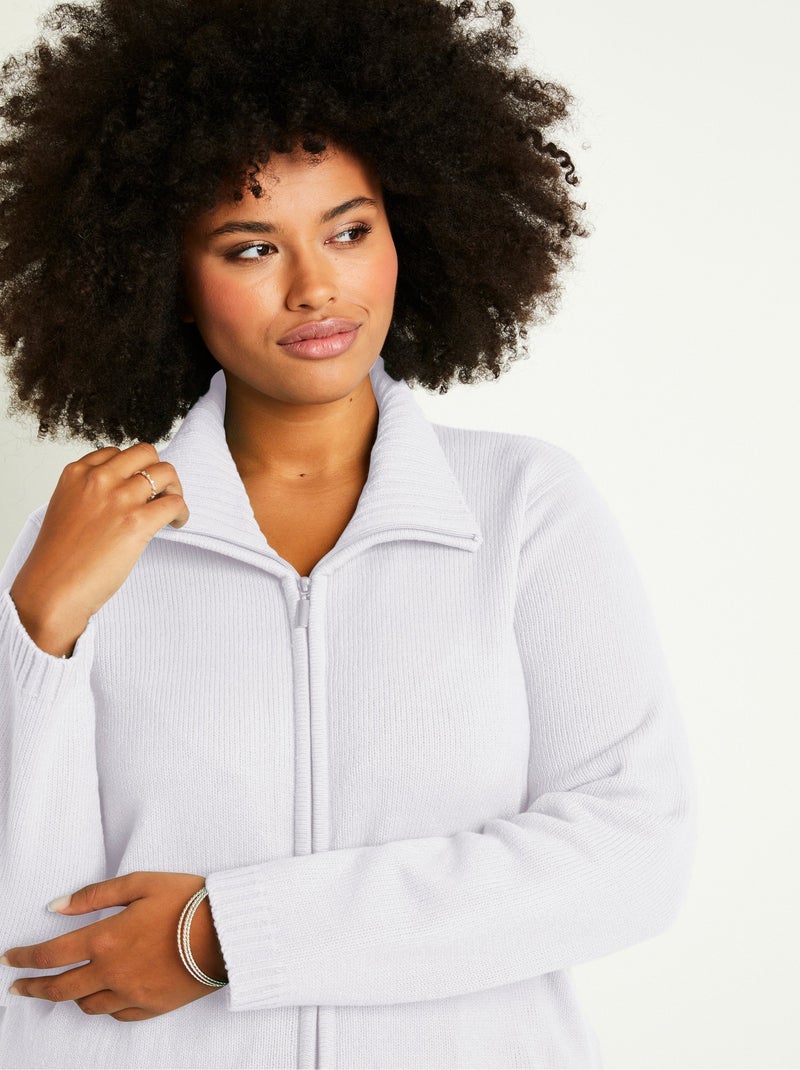 Gilet zippé long uni col montant Blanc - Kiabi