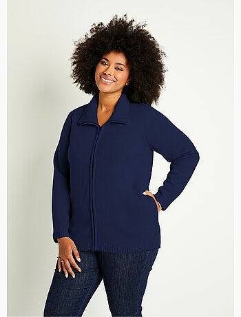 Gilet zippé long uni col montant