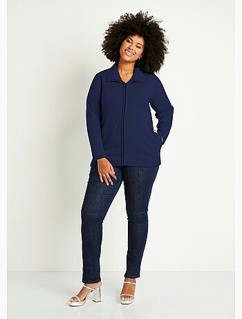 Gilet zippé long uni col montant