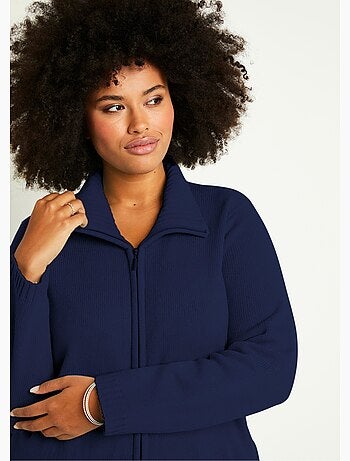 Gilet zippé long uni col montant