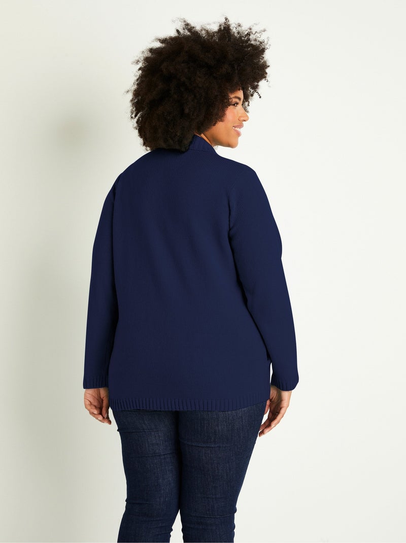 Gilet zippé long uni col montant Bleu marine - Kiabi