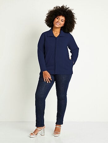 Gilet zippé long uni col montant