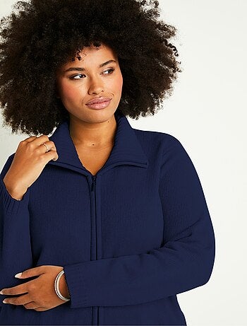Gilet zippé long uni col montant