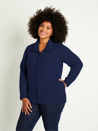Gilet zippé long uni col montant