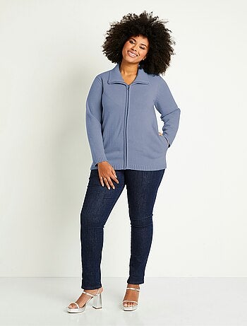 Gilet zippé long uni col montant