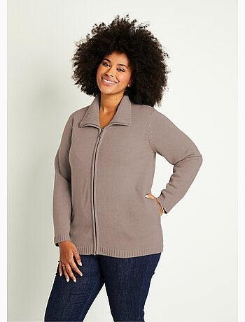 Gilet zippé long uni col montant