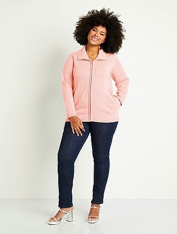 Gilet zippé long uni col montant