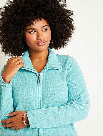 Gilet zippé long uni col montant