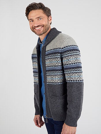 Gilet zippé mélange laine maille jacquard - Damart