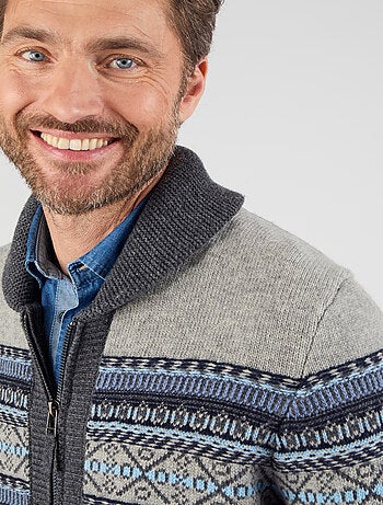 Gilet zippé mélange laine maille jacquard - Damart