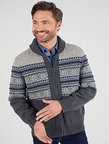 Gilet zippé mélange laine maille jacquard - Damart