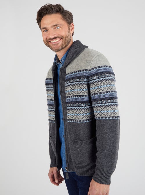 Gilet zippé mélange laine maille jacquard - Damart - Kiabi