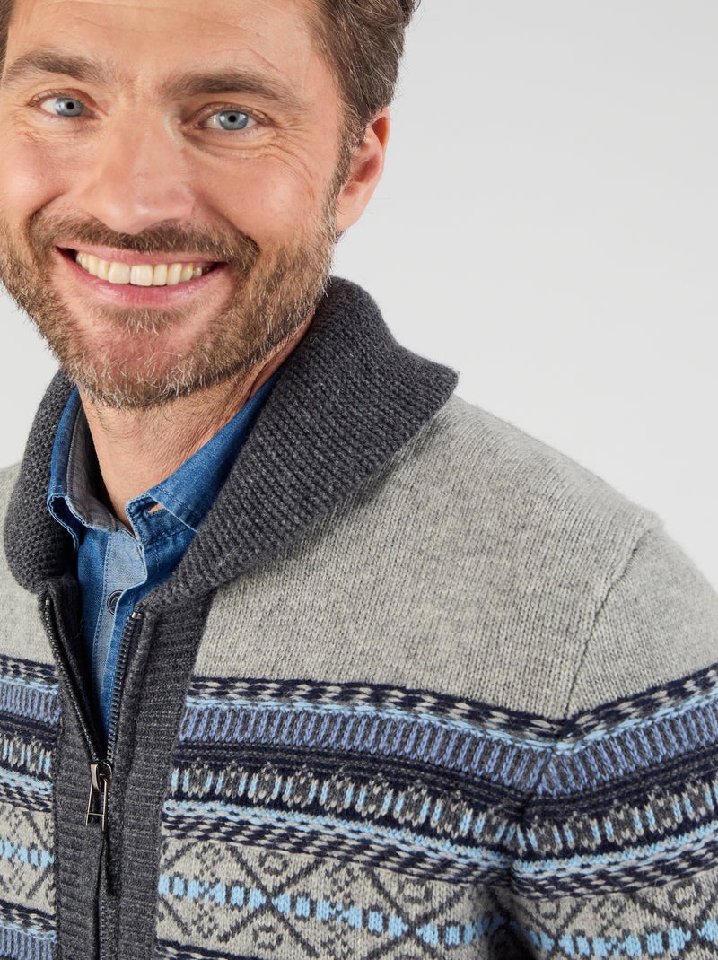 Gilet zippé mélange laine maille jacquard - Damart Gris - Kiabi