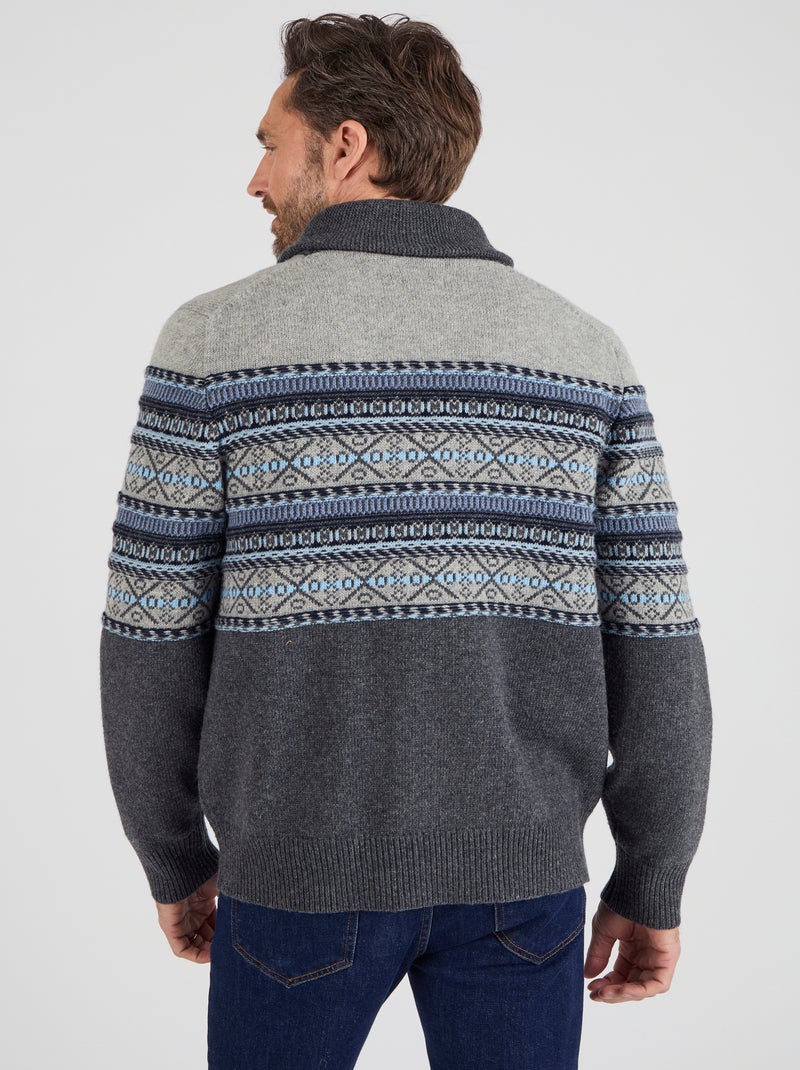 Gilet zippé mélange laine maille jacquard - Damart Gris - Kiabi