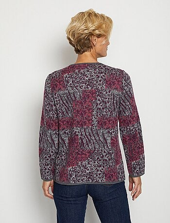 Gilet zippé mi-long jacquard léopard