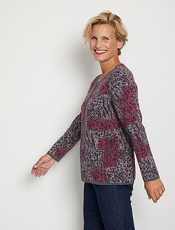 Gilet zippé mi-long jacquard léopard