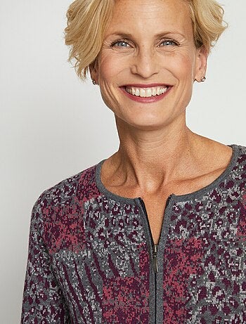 Gilet zippé mi-long jacquard léopard