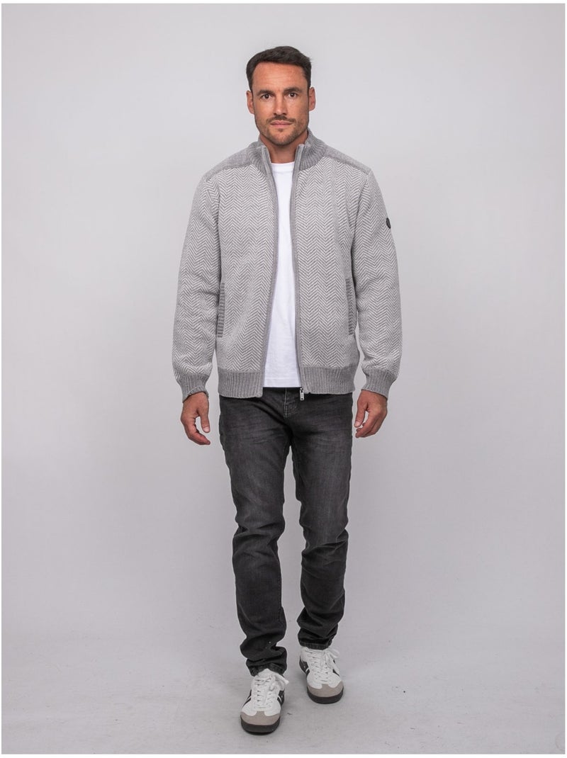 Gilet zippé motif chevrons lenidico Gris - Kiabi