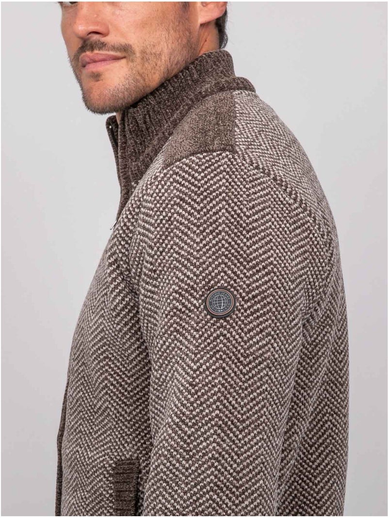 Gilet zippé motif chevrons lenidico Marron - Kiabi