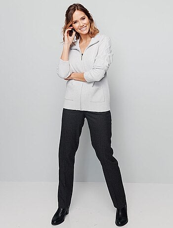 Gilet zippé uni mi-long maille épaisse - Afibel