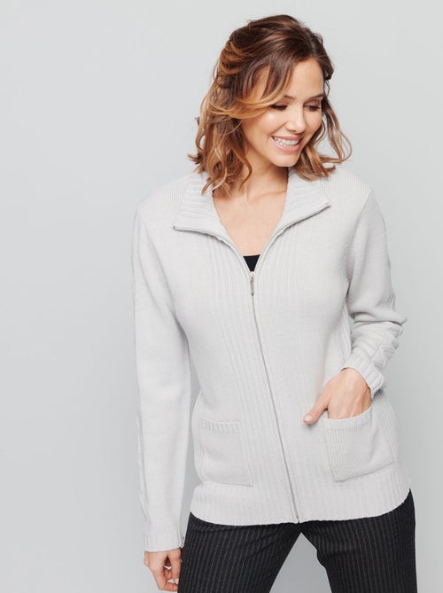 Gilet zippé uni mi-long maille épaisse - Afibel - Kiabi