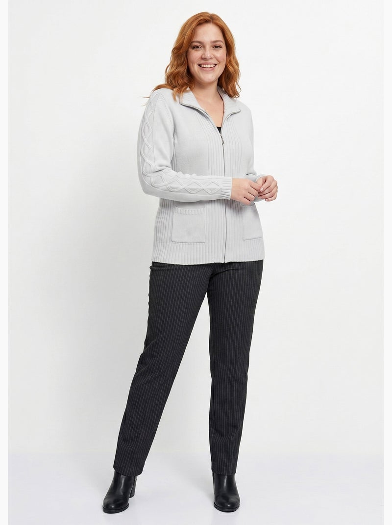 Gilet zippé uni mi-long maille épaisse - Afibel Argent - Kiabi