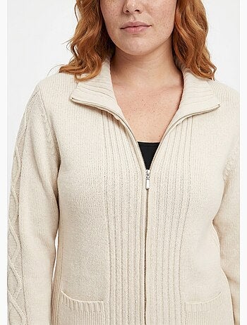 Gilet zippé uni mi-long maille épaisse - Afibel