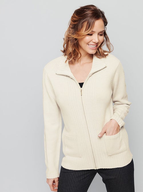 Gilet zippé uni mi-long maille épaisse - Afibel - Kiabi