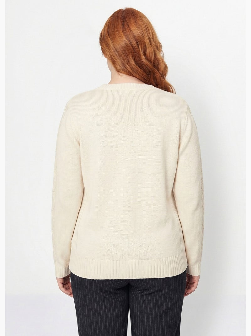 Gilet zippé uni mi-long maille épaisse - Afibel Ecru - Kiabi