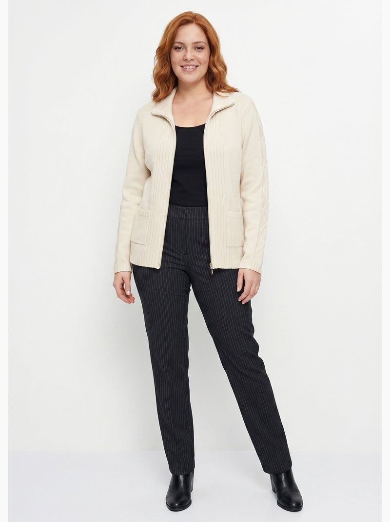 Gilet zippé uni mi-long maille épaisse - Afibel Ecru - Kiabi